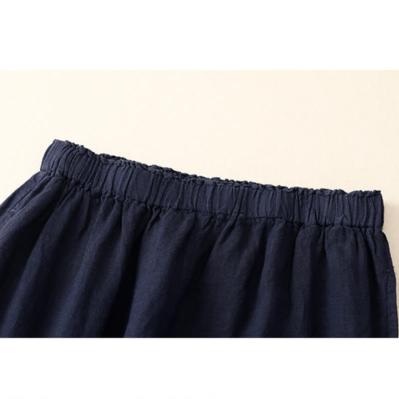 Buddha Stones Frühlingshafte Damenhose aus Baumwolle mit elastischem Bund, Spitzensaum und Falten sowie Taschen - image 11