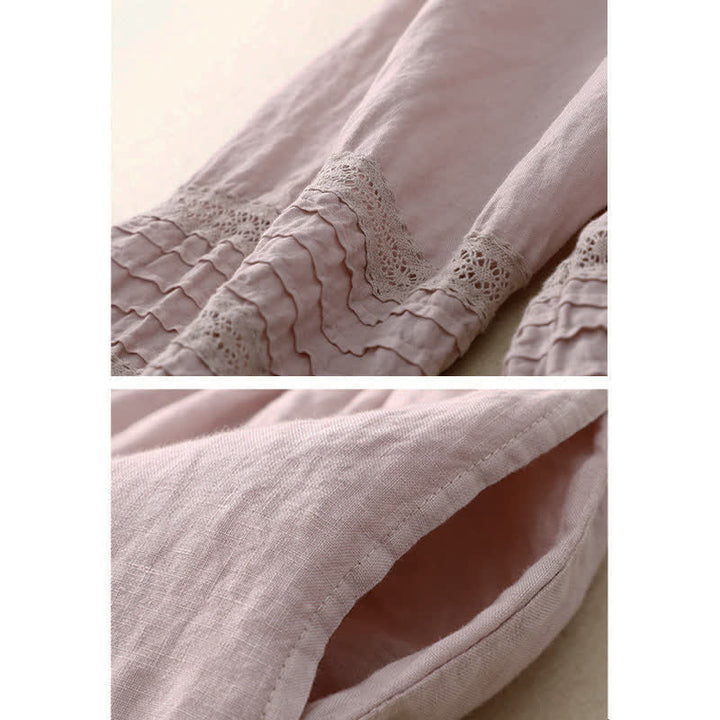 Buddha Stones Frühlingshafte Damenhose aus Baumwolle mit elastischem Bund, Spitzensaum und Falten sowie Taschen - image 4