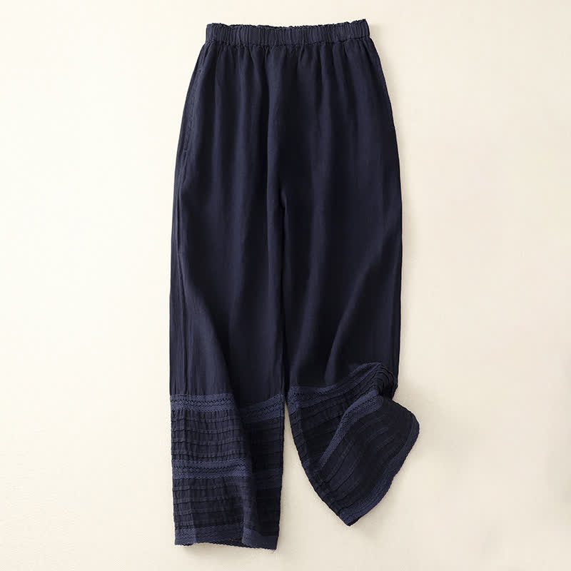 Buddha Stones Frühlingshafte Damenhose aus Baumwolle mit elastischem Bund, Spitzensaum und Falten sowie Taschen - image 10