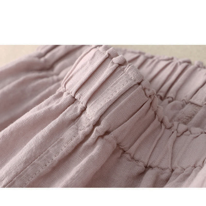 Buddha Stones Frühlingshafte Damenhose aus Baumwolle mit elastischem Bund, Spitzensaum und Falten sowie Taschen - image 3