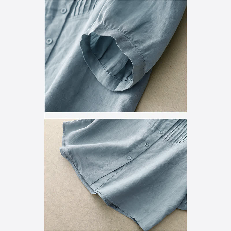 Buddha Stones Frühlingsbluse mit Falten, Biesen, Peter-Pan-Kragen und halben Ärmeln für Damen - image 2