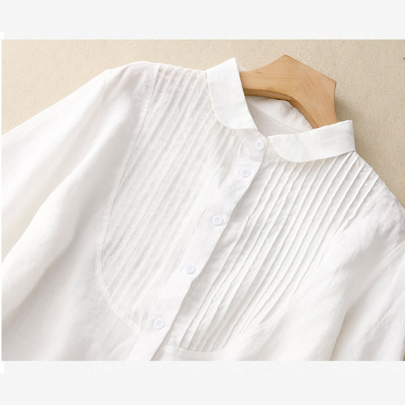 Buddha Stones Frühlingsbluse mit Falten, Biesen, Peter-Pan-Kragen und halben Ärmeln für Damen - image 10