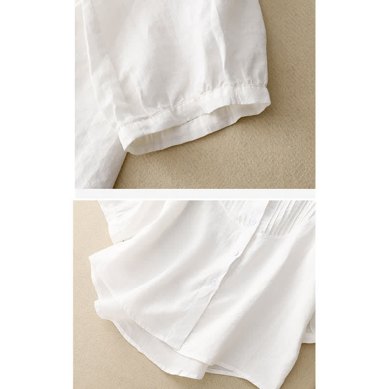 Buddha Stones Frühlingsbluse mit Falten, Biesen, Peter-Pan-Kragen und halben Ärmeln für Damen - image 12