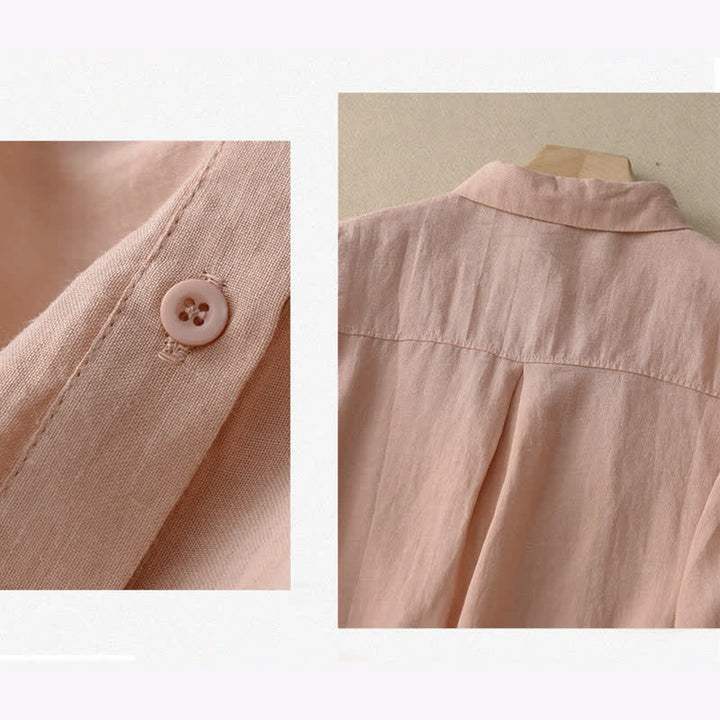 Buddha Stones Frühlingsbluse mit Falten, Biesen, Peter-Pan-Kragen und halben Ärmeln für Damen - image 6