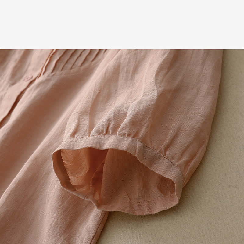 Buddha Stones Frühlingsbluse mit Falten, Biesen, Peter-Pan-Kragen und halben Ärmeln für Damen - image 7