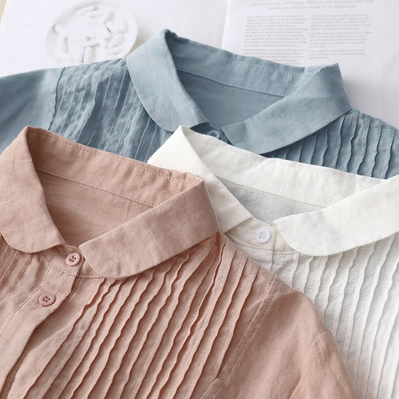 Buddha Stones Frühlingsbluse mit Falten, Biesen, Peter-Pan-Kragen und halben Ärmeln für Damen - image 14