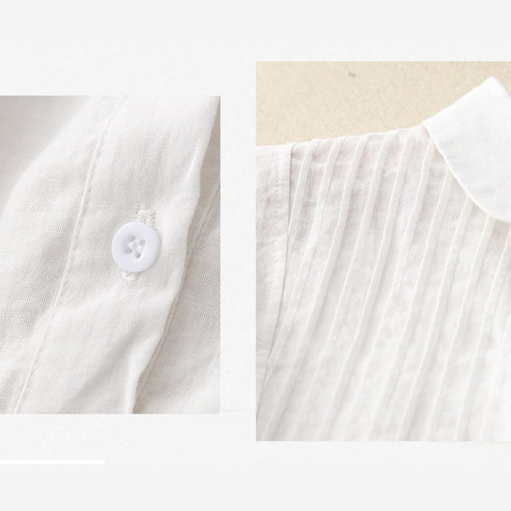 Buddha Stones Frühlingsbluse mit Falten, Biesen, Peter-Pan-Kragen und halben Ärmeln für Damen - image 11