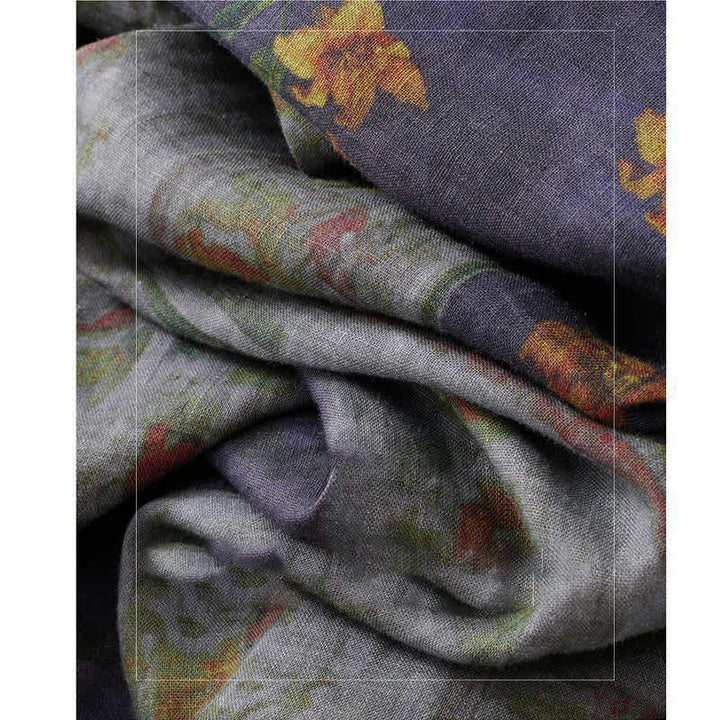 Buddha Stones Sommerkleid mit V-Ausschnitt, Kordelzug in der Taille, Blumenmuster, kurzen Ärmeln unterhalb des Knies und Taschen - image 9