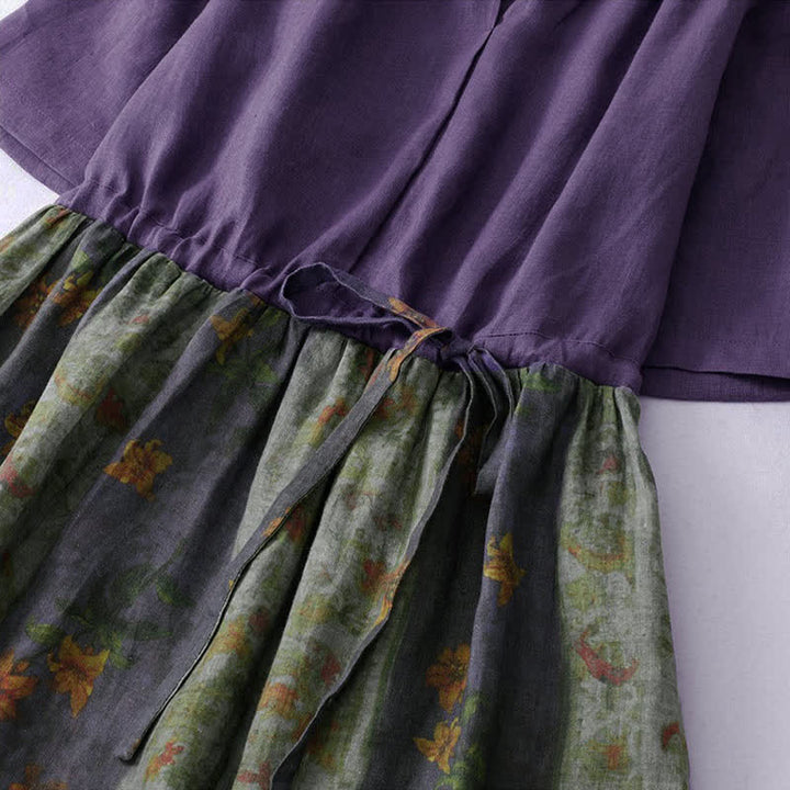 Buddha Stones Sommerkleid mit V-Ausschnitt, Kordelzug in der Taille, Blumenmuster, kurzen Ärmeln unterhalb des Knies und Taschen - image 5