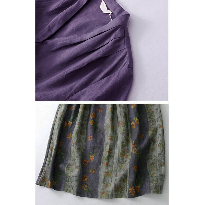 Buddha Stones Sommerkleid mit V-Ausschnitt, Kordelzug in der Taille, Blumenmuster, kurzen Ärmeln unterhalb des Knies und Taschen - image 7