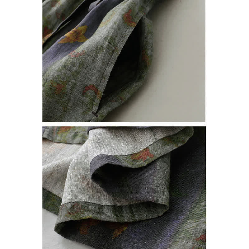 Buddha Stones Sommerkleid mit V-Ausschnitt, Kordelzug in der Taille, Blumenmuster, kurzen Ärmeln unterhalb des Knies und Taschen - image 8
