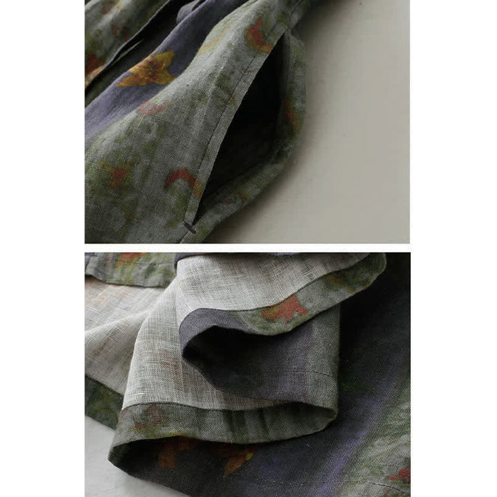 Buddha Stones Sommerkleid mit V-Ausschnitt, Kordelzug in der Taille, Blumenmuster, kurzen Ärmeln unterhalb des Knies und Taschen - image 8