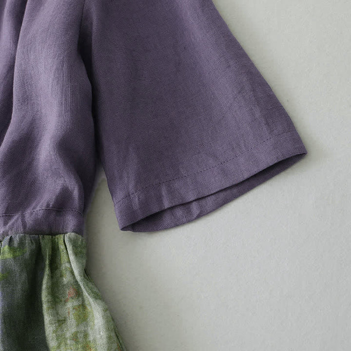Buddha Stones Sommerkleid mit V-Ausschnitt, Kordelzug in der Taille, Blumenmuster, kurzen Ärmeln unterhalb des Knies und Taschen - image 4