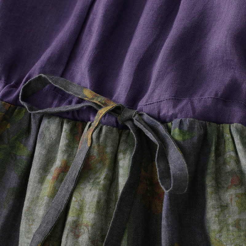 Buddha Stones Sommerkleid mit V-Ausschnitt, Kordelzug in der Taille, Blumenmuster, kurzen Ärmeln unterhalb des Knies und Taschen - image 6