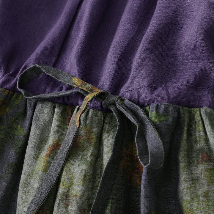 Buddha Stones Sommerkleid mit V-Ausschnitt, Kordelzug in der Taille, Blumenmuster, kurzen Ärmeln unterhalb des Knies und Taschen - image 6