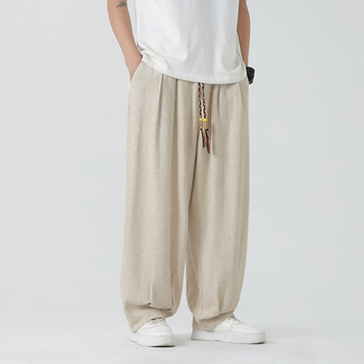 Buddha Stones Sommerliche Herrenhose mit Kordelzug, knöchellang, einfarbig, gerades Bein - image 5