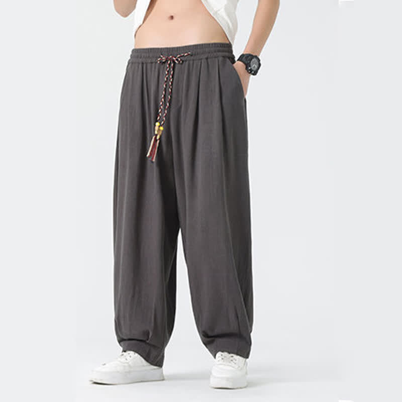 Buddha Stones Sommerliche Herrenhose mit Kordelzug, knöchellang, einfarbig, gerades Bein - image 10