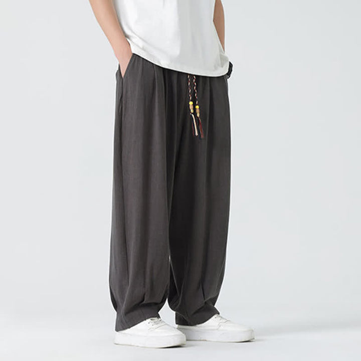 Buddha Stones Sommerliche Herrenhose mit Kordelzug, knöchellang, einfarbig, gerades Bein - image 11