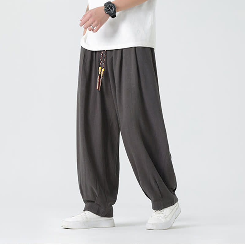 Buddha Stones Sommerliche Herrenhose mit Kordelzug, knöchellang, einfarbig, gerades Bein - image 9