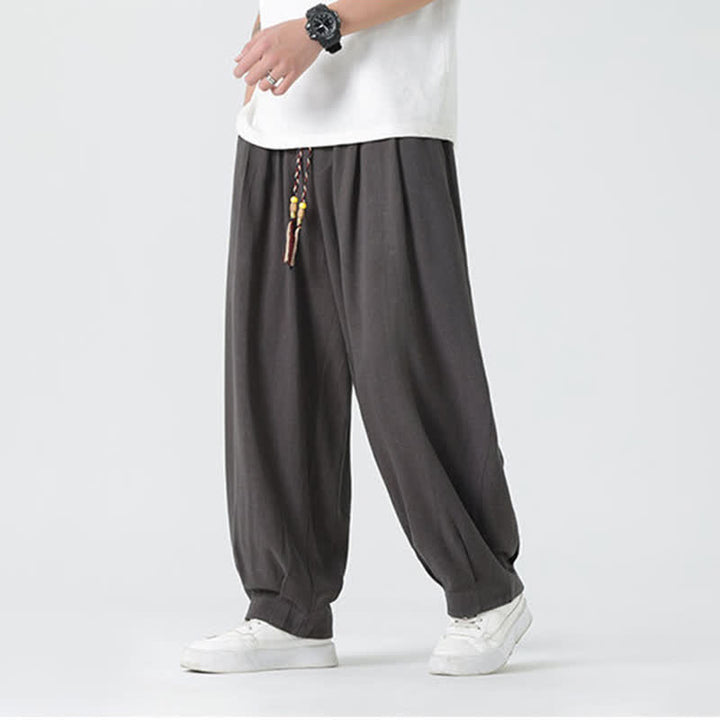 Buddha Stones Sommerliche Herrenhose mit Kordelzug, knöchellang, einfarbig, gerades Bein - image 9