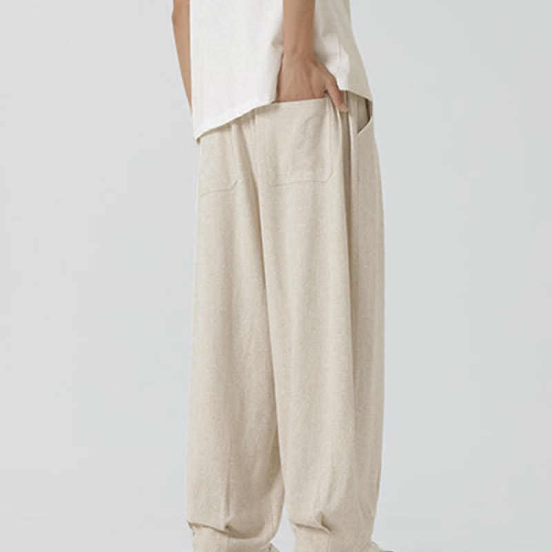 Buddha Stones Sommerliche Herrenhose mit Kordelzug, knöchellang, einfarbig, gerades Bein - image 4