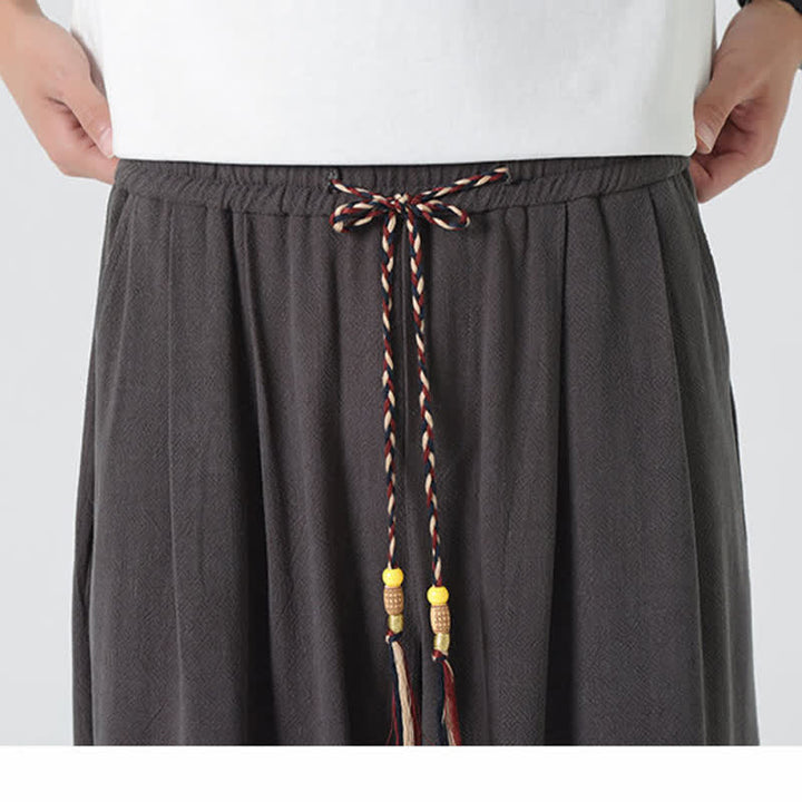 Buddha Stones Sommerliche Herrenhose mit Kordelzug, knöchellang, einfarbig, gerades Bein - image 13