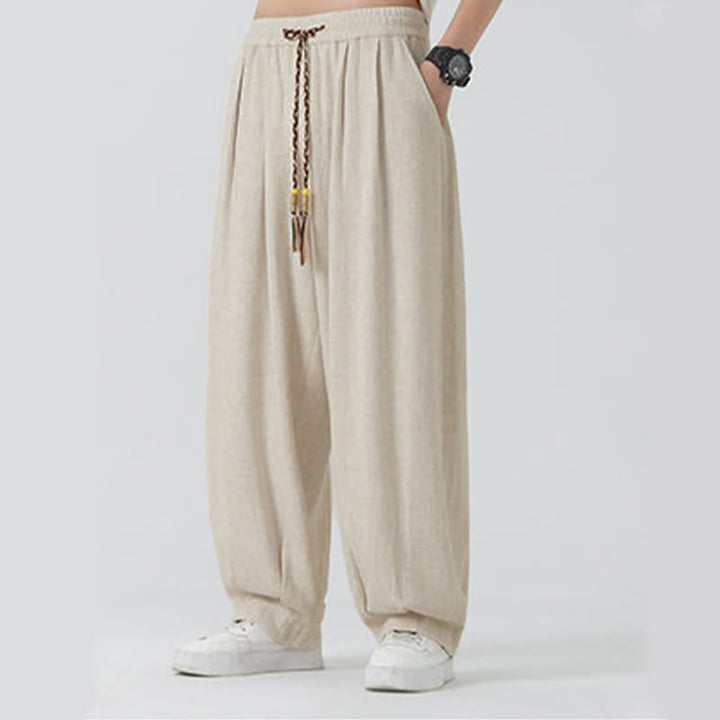 Buddha Stones Sommerliche Herrenhose mit Kordelzug, knöchellang, einfarbig, gerades Bein - image 3