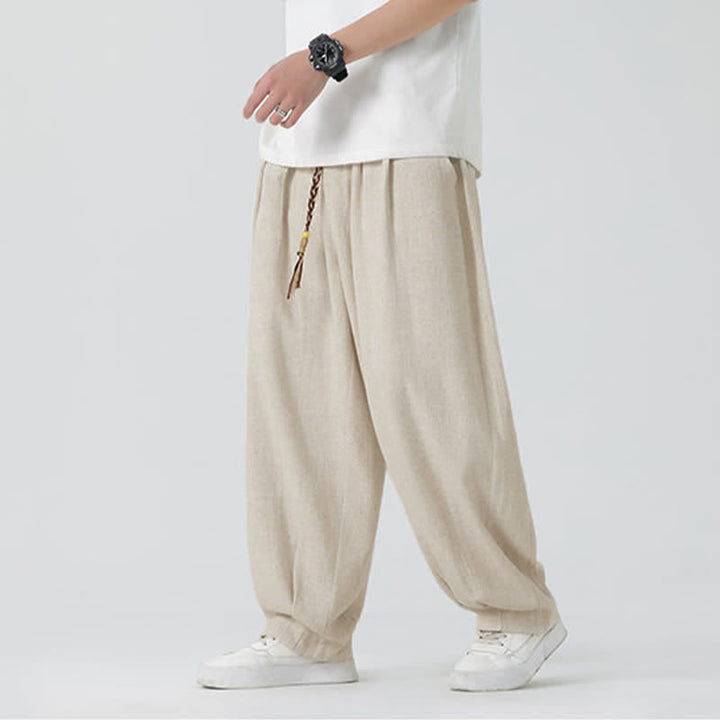 Buddha Stones Sommerliche Herrenhose mit Kordelzug, knöchellang, einfarbig, gerades Bein - Beige - US/ UK/AU46, EU56 (5XL) - image 0