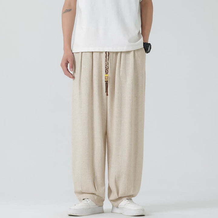 Buddha Stones Sommerliche Herrenhose mit Kordelzug, knöchellang, einfarbig, gerades Bein - image 1