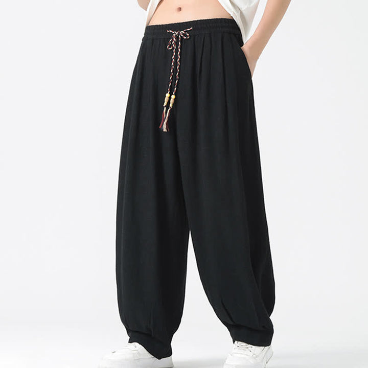 Buddha Stones Sommerliche Herrenhose mit Kordelzug, knöchellang, einfarbig, gerades Bein - image 23