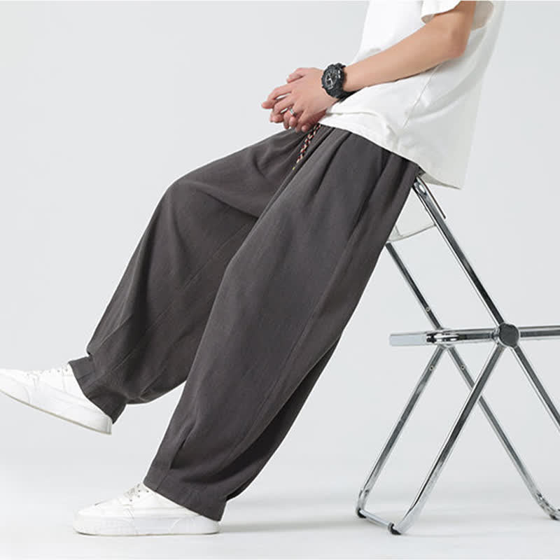 Buddha Stones Sommerliche Herrenhose mit Kordelzug, knöchellang, einfarbig, gerades Bein - image 12