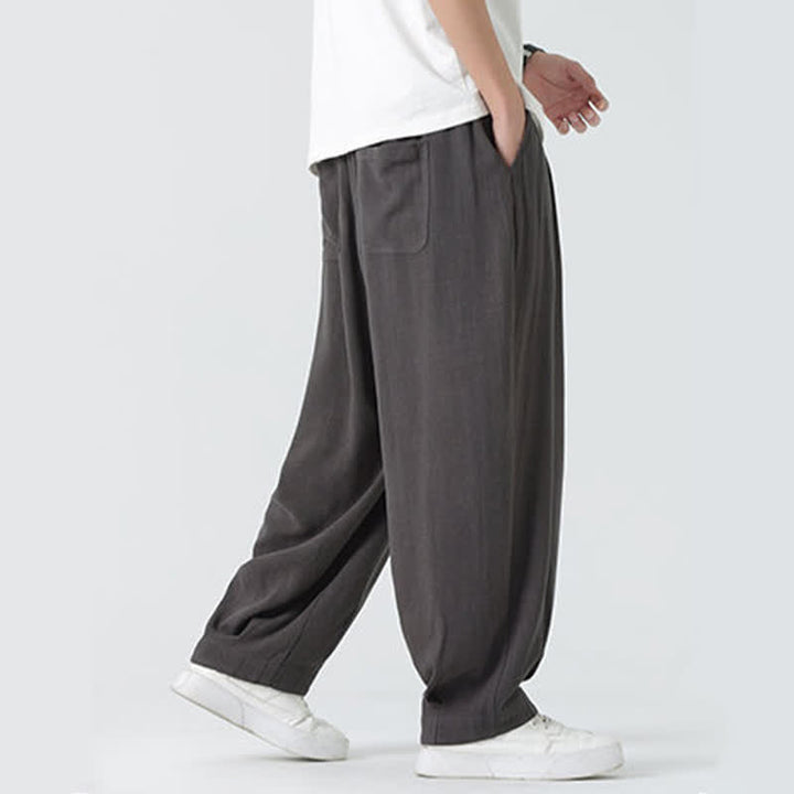 Buddha Stones Sommerliche Herrenhose mit Kordelzug, knöchellang, einfarbig, gerades Bein - image 8