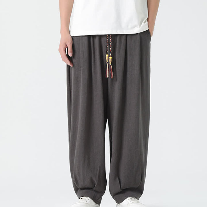 Buddha Stones Sommerliche Herrenhose mit Kordelzug, knöchellang, einfarbig, gerades Bein - DimGray - US/UK/AU46, EU56 (5XL) - image 7