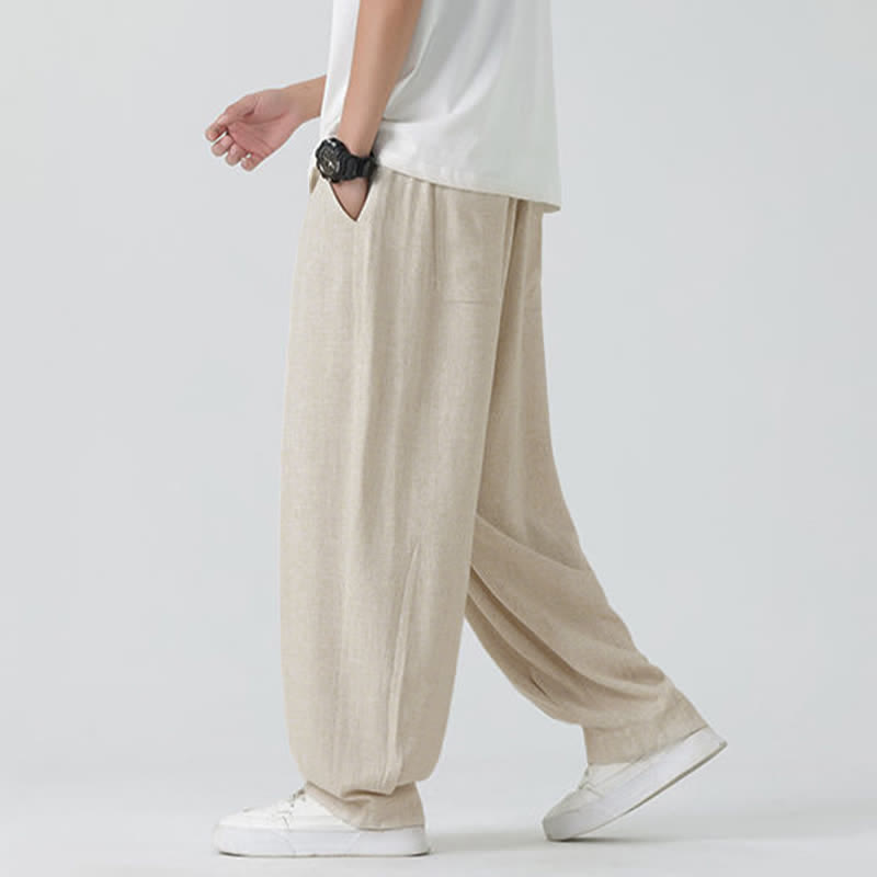 Buddha Stones Sommerliche Herrenhose mit Kordelzug, knöchellang, einfarbig, gerades Bein - image 2