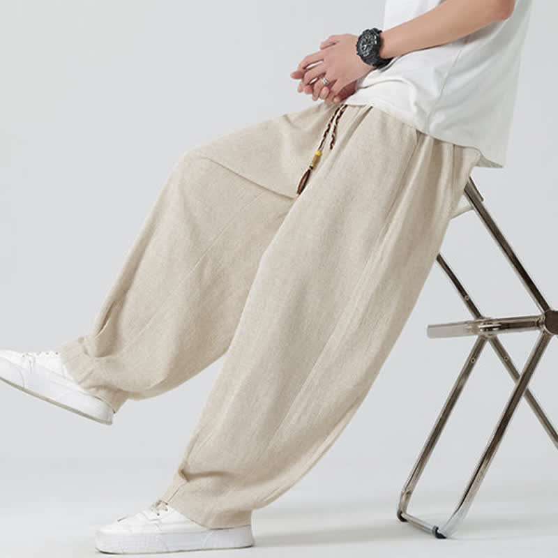 Buddha Stones Sommerliche Herrenhose mit Kordelzug, knöchellang, einfarbig, gerades Bein - image 6