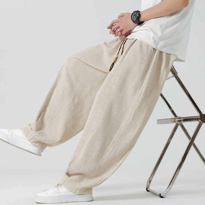 Buddha Stones Sommerliche Herrenhose mit Kordelzug, knöchellang, einfarbig, gerades Bein - image 6