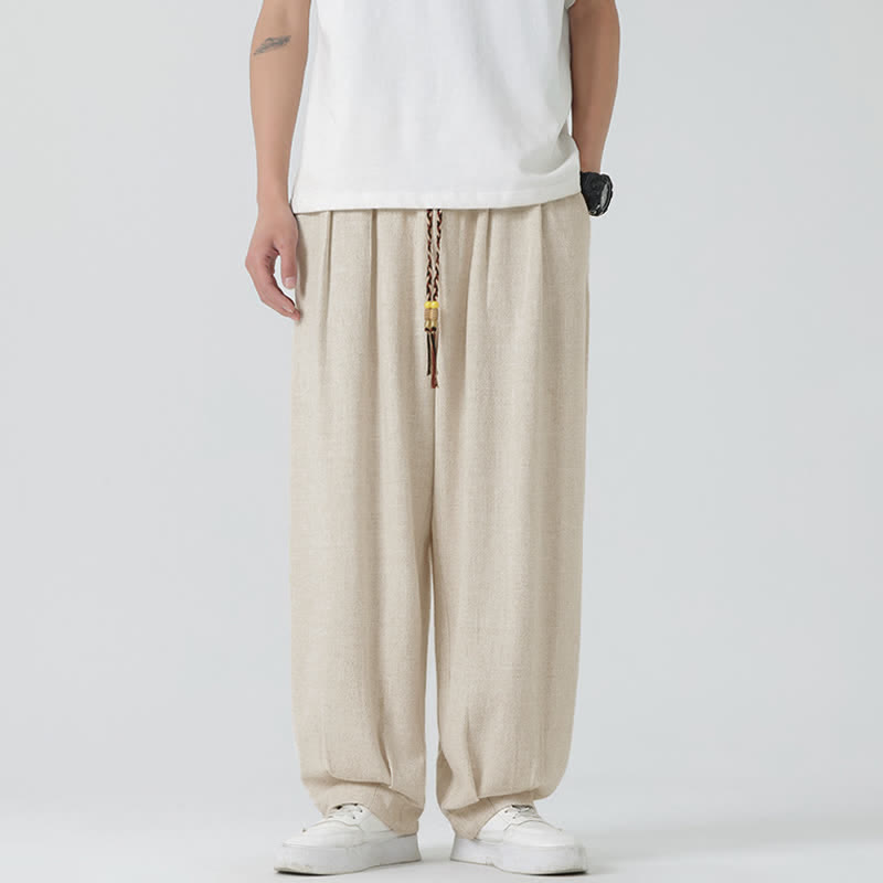 Buddha Stones Sommerliche Herrenhose mit Kordelzug, knöchellang, einfarbig, gerades Bein - image 1