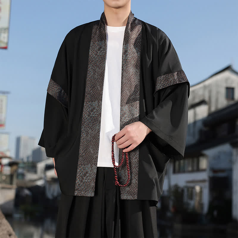 Buddha Stones Sommerlicher, lässiger Zen-Kimono für Herren mit Reverskragen und ellbogenlangen Ärmeln - image 2
