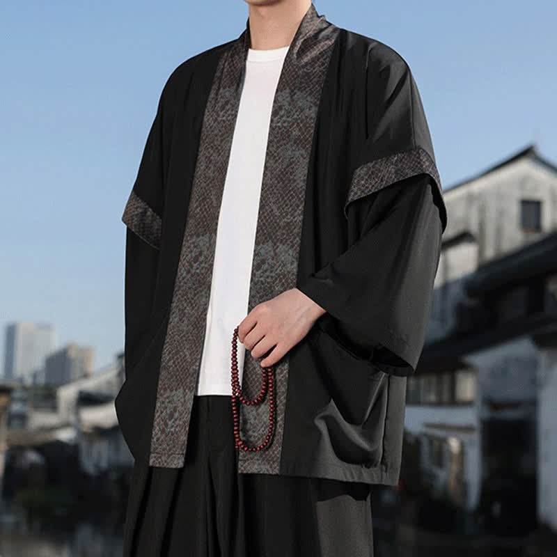 Buddha Stones Sommerlicher, lässiger Zen-Kimono für Herren mit Reverskragen und ellbogenlangen Ärmeln - image 6