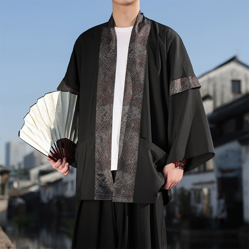 Buddha Stones Sommerlicher, lässiger Zen-Kimono für Herren mit Reverskragen und ellbogenlangen Ärmeln - Grün - US/ UK/AU46, EU56 (5XL) - image 1