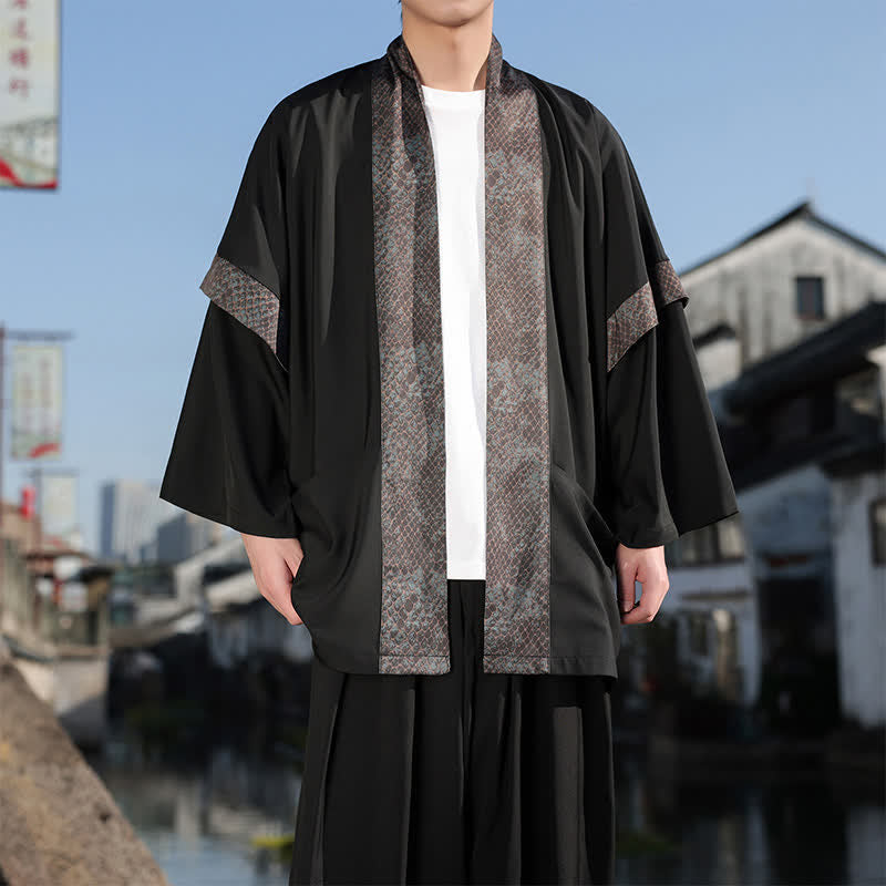 Buddha Stones Sommerlicher, lässiger Zen-Kimono für Herren mit Reverskragen und ellbogenlangen Ärmeln - image 5