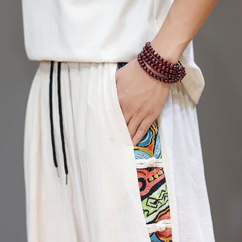 Buddha Stones Sommerliche Caprihose für Herren mit Tribal-Seitenstreifen, Kordelzug im Bund und Taschen - image 7