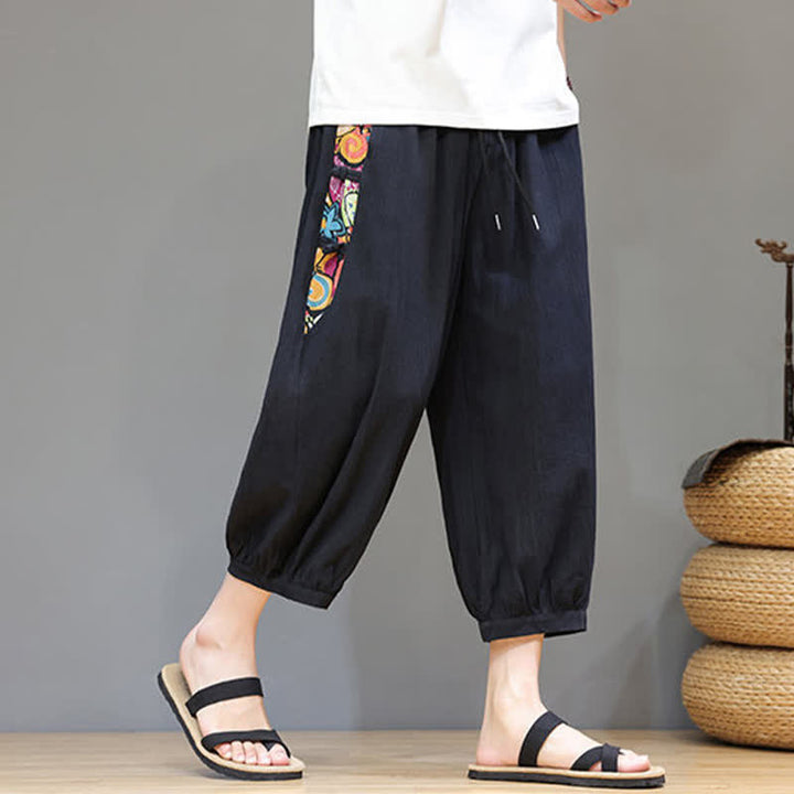 Buddha Stones Sommerliche Caprihose für Herren mit Tribal-Seitenstreifen, Kordelzug im Bund und Taschen - image 12