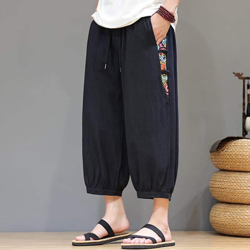Buddha Stones Sommerliche Caprihose für Herren mit Tribal-Seitenstreifen, Kordelzug im Bund und Taschen - image 13