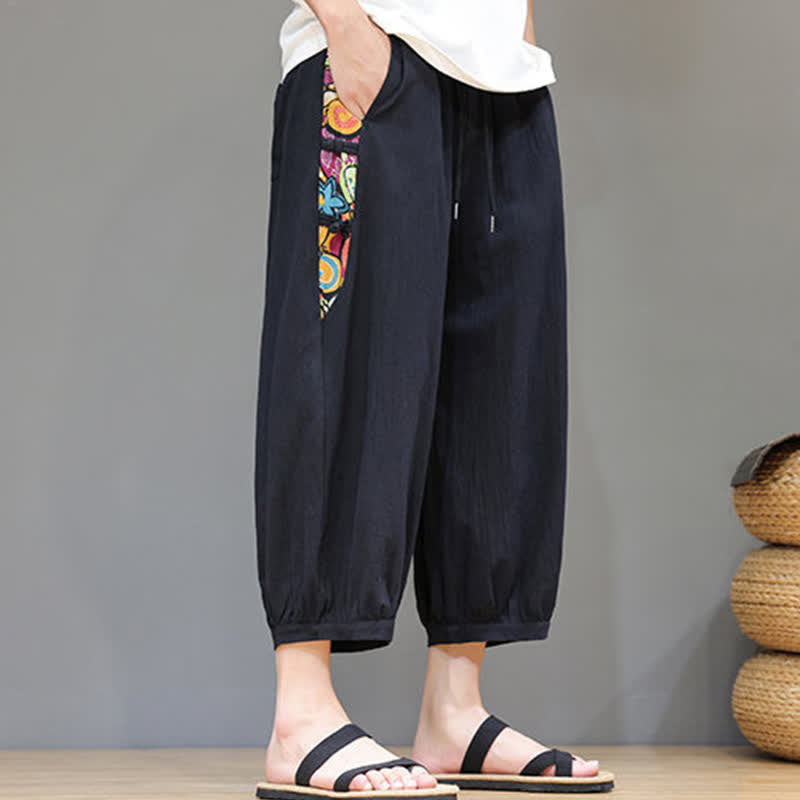 Buddha Stones Sommerliche Caprihose für Herren mit Tribal-Seitenstreifen, Kordelzug im Bund und Taschen - image 11