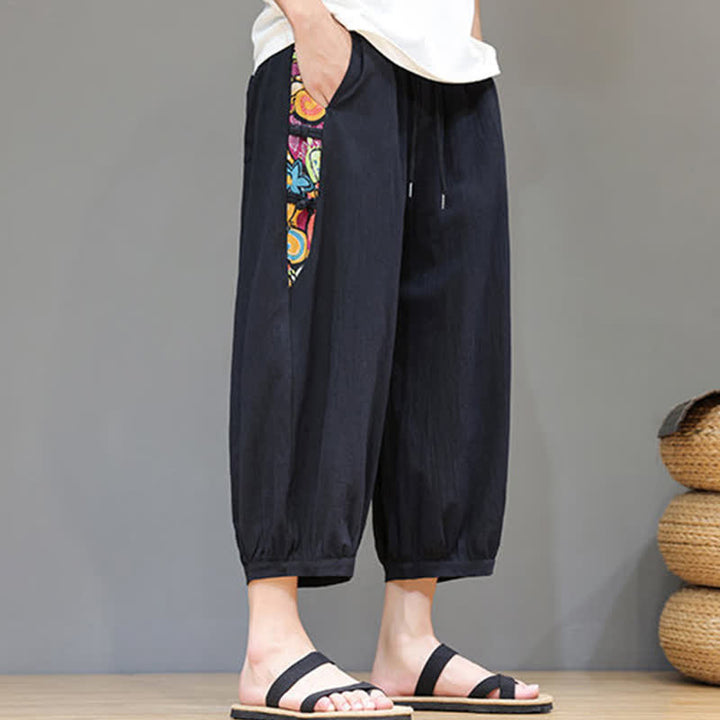 Buddha Stones Sommerliche Caprihose für Herren mit Tribal-Seitenstreifen, Kordelzug im Bund und Taschen - image 11