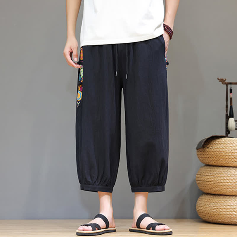 Buddha Stones Sommerliche Caprihose für Herren mit Tribal-Seitenstreifen, Kordelzug im Bund und Taschen - image 10