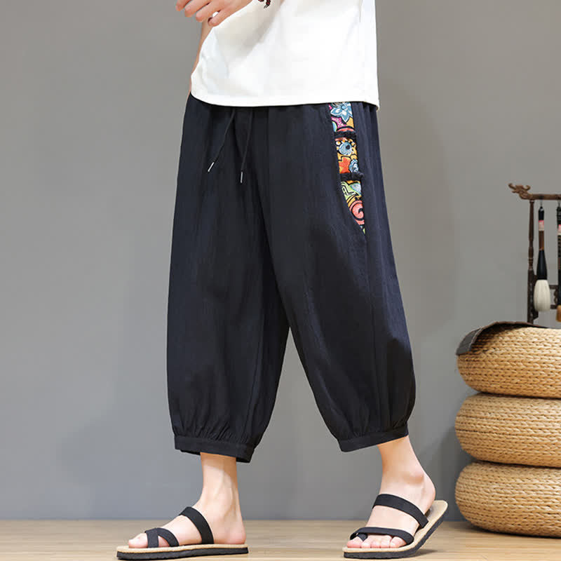 Buddha Stones Sommerliche Caprihose für Herren mit Tribal-Seitenstreifen, Kordelzug im Bund und Taschen - Schwarz - US/ UK/AU46, EU56 (5XL) - image 9