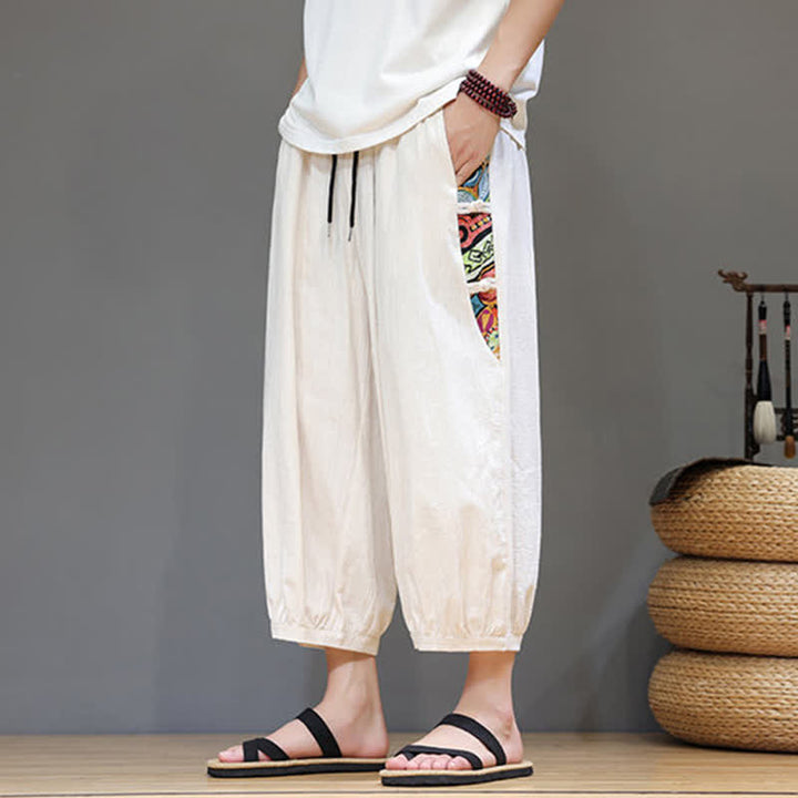 Buddha Stones Sommerliche Caprihose für Herren mit Tribal-Seitenstreifen, Kordelzug im Bund und Taschen - image 4
