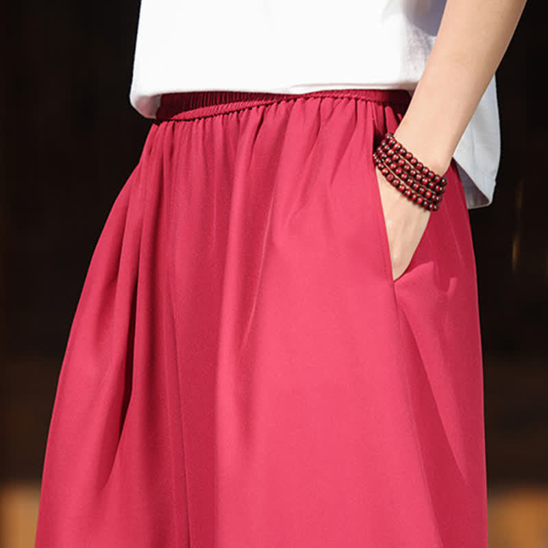 Buddha Stones Sommerliche Herren-Baumwollhose mit besticktem Saum, elastischem Bund, kurzem Schnitt, weitem Bein und Taschen - image 13